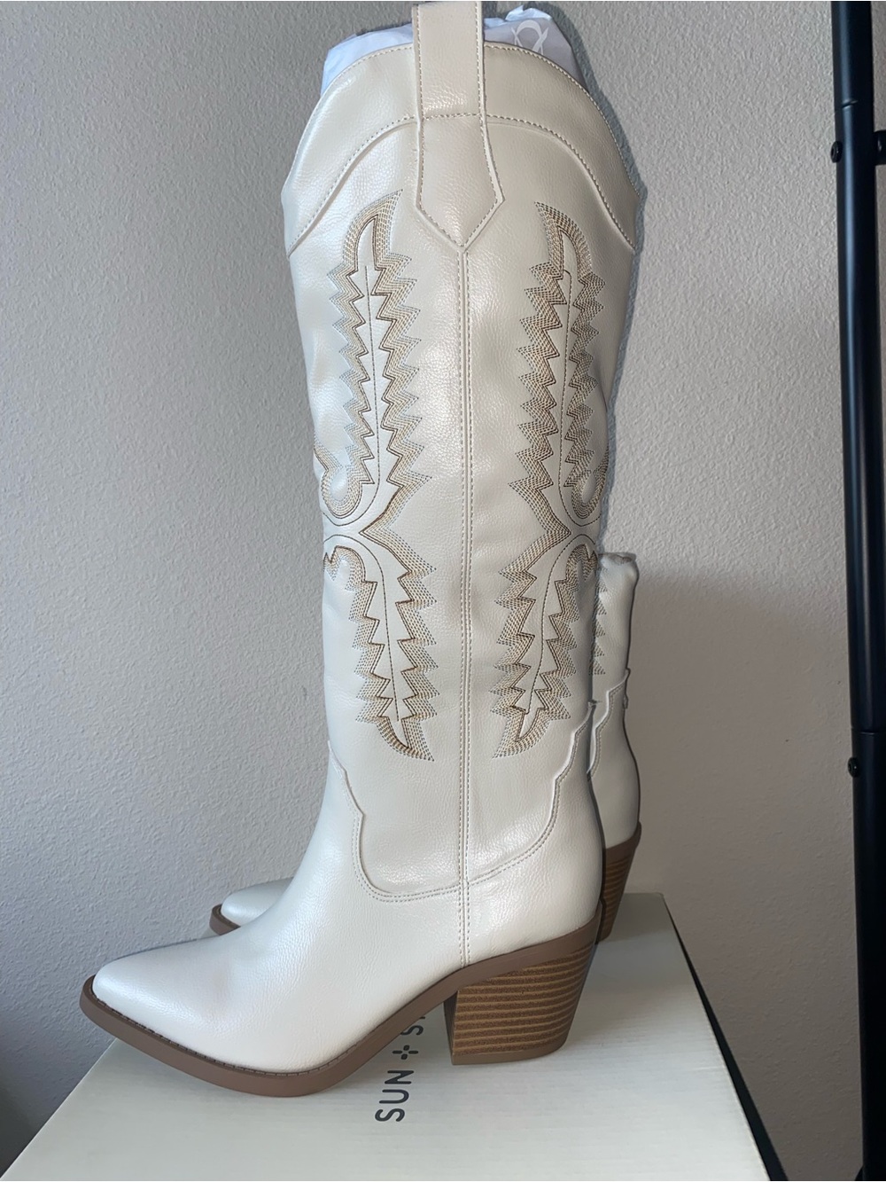 Sun + Stone Western Knee-High Boots with Stacked Heel